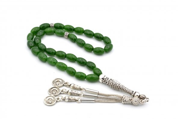 HAKİKİ ARPA KESİM YEŞİM TAŞI TESBİH 1.KALİTE DOĞAL TAŞ