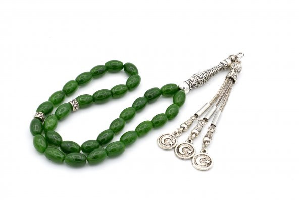 HAKİKİ ARPA KESİM YEŞİM TAŞI TESBİH 1.KALİTE DOĞAL TAŞ - 2