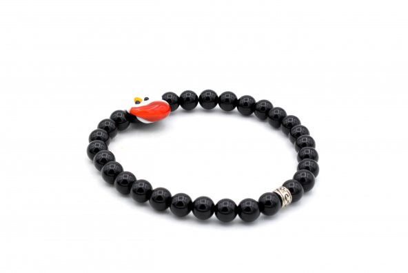 MURANO CAMI PENGUEN TASARIM DOĞAL SİYAH ONİKS BİLEKLİK - Resim 2