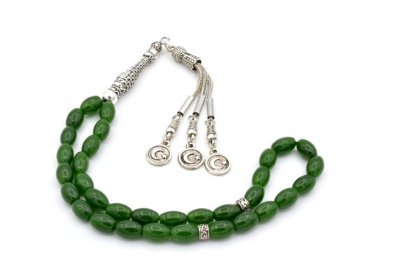 HAKİKİ ARPA KESİM YEŞİM TAŞI TESBİH 1.KALİTE DOĞAL TAŞ - 3