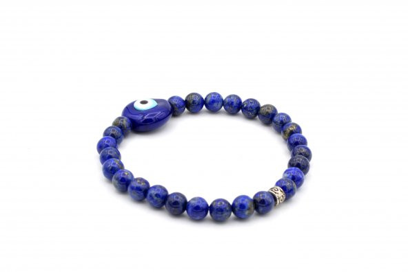 MURANO CAMI NAZAR BONCUĞU TASARIM DOĞAL LAPİS LAZULİ TAŞI BİLEKLİK - 2