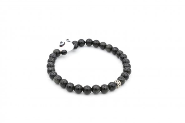 PANDA TASARIM DOĞAL RAİNBOW OBSİDYEN BİLEKLİK 1.KALİTE 6 MM - 2