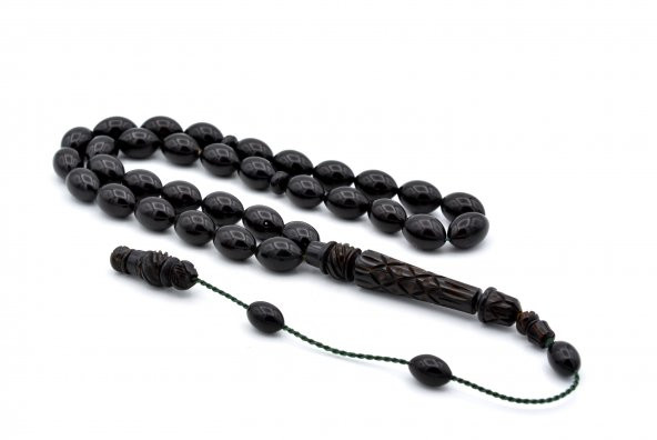 MUSTAFA UYSAL USTA YAPIMI OYMA İMAMELİ KOYU YEŞİL SIKMA KEHRİBAR TESBİH - Resim 2