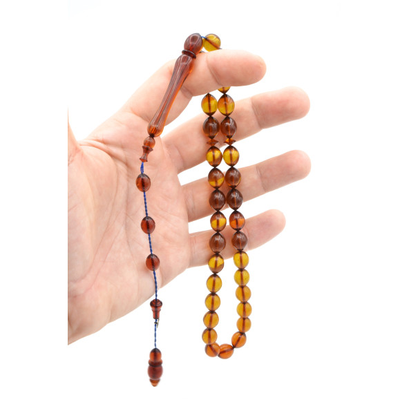 USTA İŞİ SİSTEMLİ ZEYTİNYAĞI RENGİ SIKMA KEHRİBAR TESBİH 001 - 3