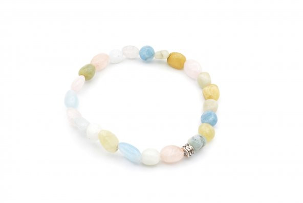 AMORF KESİM DOĞAL AKUAMARİN HELİODOR MORGANİT TAŞI BİLEKLİK ürün görseli 1