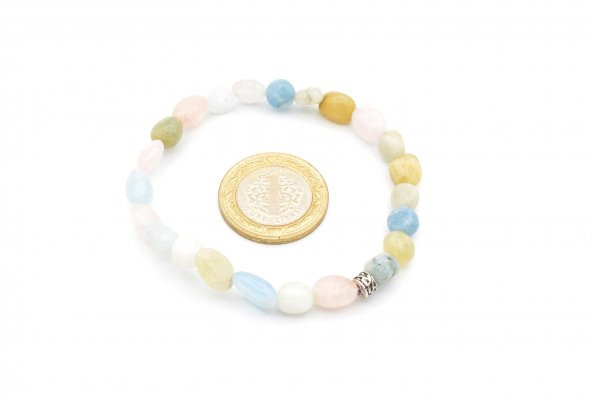 AMORF KESİM DOĞAL AKUAMARİN HELİODOR MORGANİT TAŞI BİLEKLİK - Resim 2