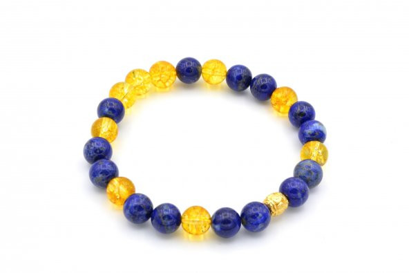 DOĞAL LAPİS LAZULİ VE SİTRİN TAŞI BİLEKLİK 1.KALİTE 002 - 1