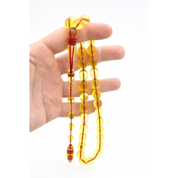 USTA İŞİ ARPA KESİM ZEYTİNYAĞI RENGİ TOZ PRES KEHRİBAR TESBİH DEV BOY - 4