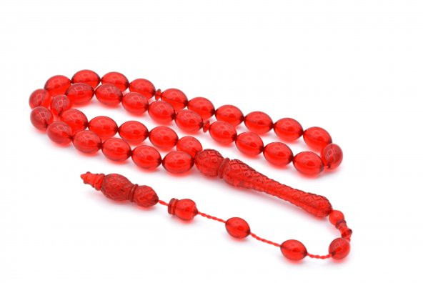 USTA İŞİ ARPA KESİM KIRMIZI TOZ PRES KEHRİBAR TESBİH İRİ BOY 002 - 2