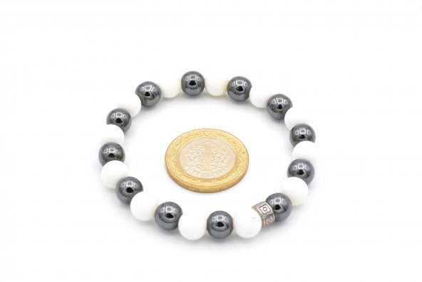 HAKİKİ DOĞAL SHELL VE HEMATİT TAŞI BİLEKLİK 1. KALİTE - Resim 2