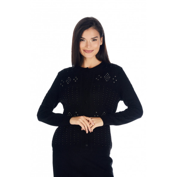 Solo Kadın Kristal Taş El İşçliği Luxury Triko Hırka A20A062-1