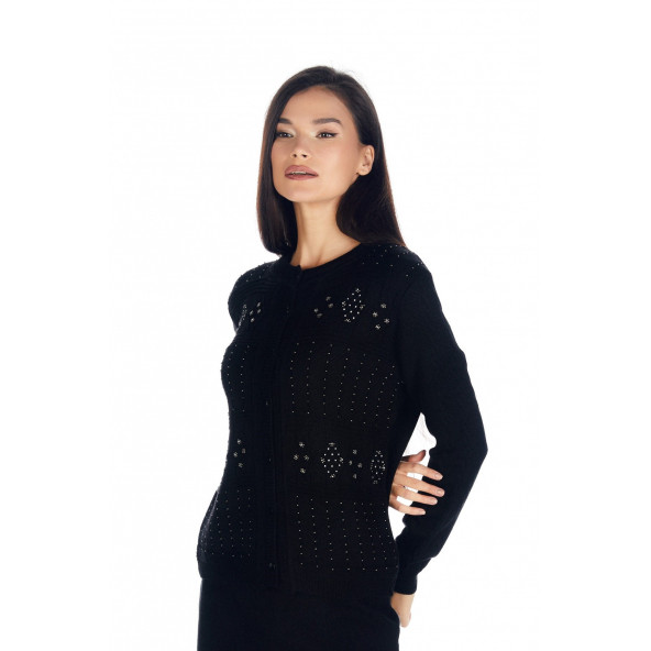 Solo Kadın Kristal Taş El İşçliği Luxury Triko Hırka A20A062-1 - 3