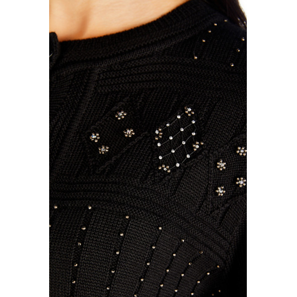 Solo Kadın Kristal Taş El İşçliği Luxury Triko Hırka A20A062-1 - 4