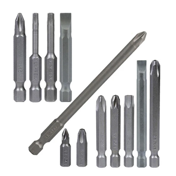 Klytek Matkap Bits Uç Vidalama Ucu Düz Yıldız Torx Uç (12 PARÇA) - 2