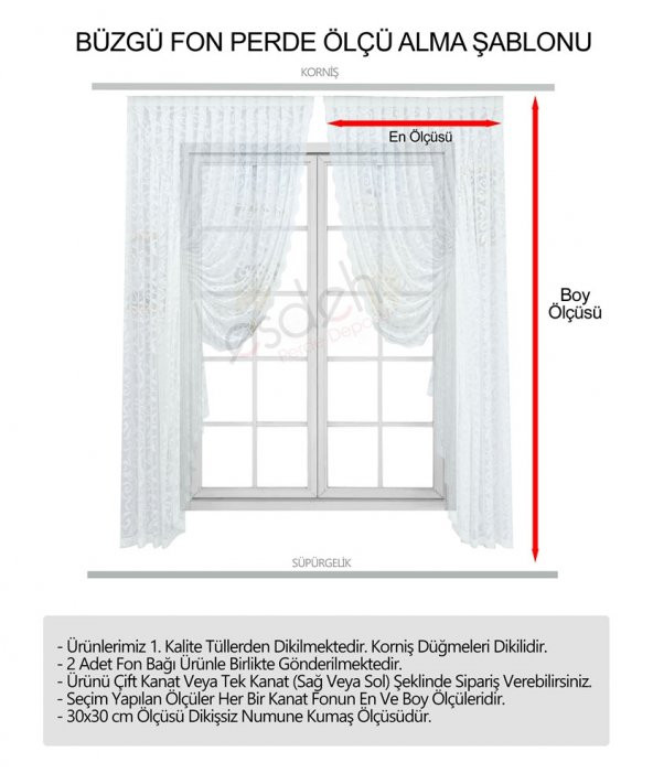 Büzgü Tül Fon Perde - Şal Desen - Takım - 2 Kanat Siyah 80 x 270 cm - 5