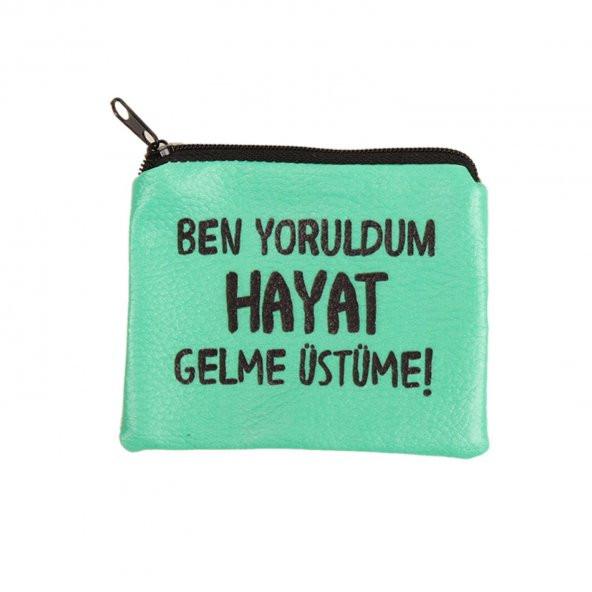 YEŞİL BEN YORULDUM HAYAT TASARIM SÜET BOZUK PARA CÜZDANI