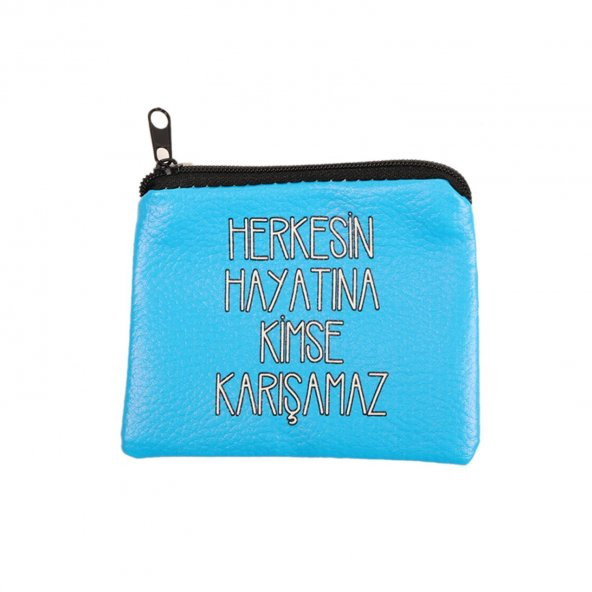 MAVİ HERKESİN HAYATINA KİMSE TASARIM SÜET BOZUK PARA CÜZDANI
