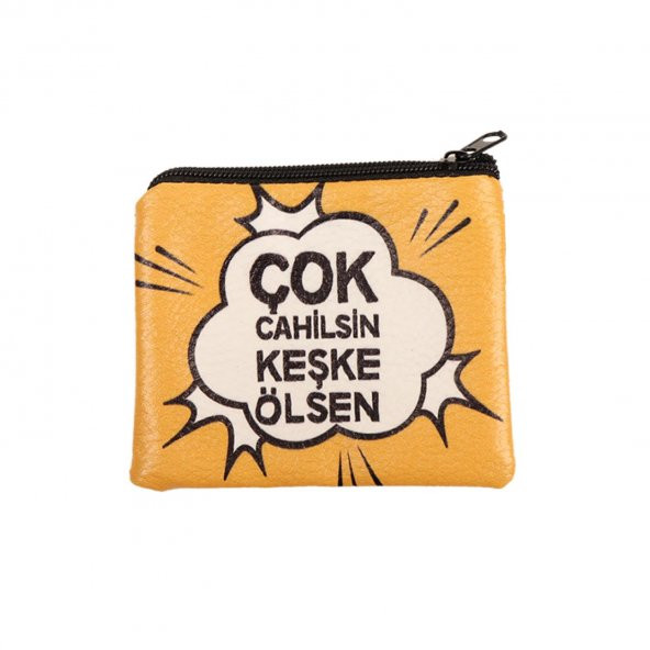 SARI ÇOK CAHİLSİN KEŞKE ÖLSEN TASARIM SÜET BOZUK PARA CÜZDANI