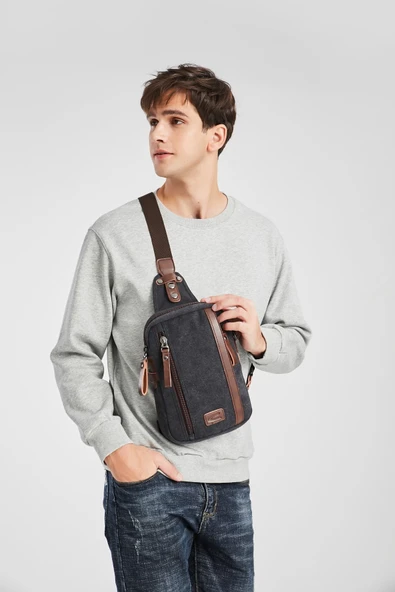 C-active Bady Bag Kanvas Çanta Gri - Resim 7