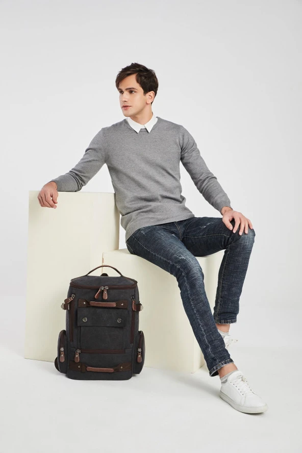 C-active Erkek Kanvas Sırt Çantası Gri - Resim 8