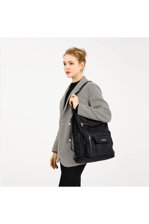 Saten Kumaş Hem Sırt Hem De Omuz Çantası 2129 - Resim 6