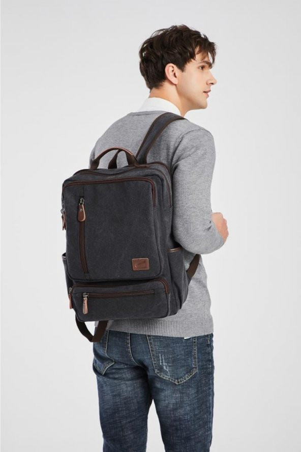 C Active Kanvas Kumaş Büyük Boy Sırt Çantası 1260 Gri - 2