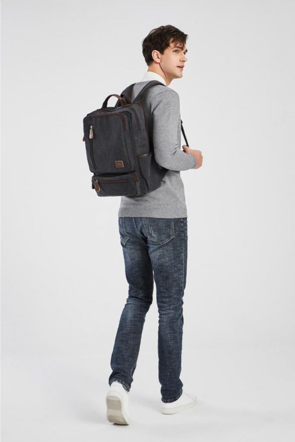 C Active Kanvas Kumaş Büyük Boy Sırt Çantası 1260 Gri - 4