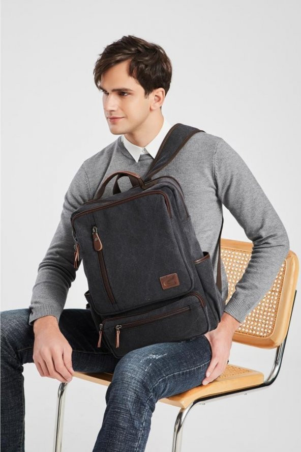 C Active Kanvas Kumaş Büyük Boy Sırt Çantası 1260 Gri - 6