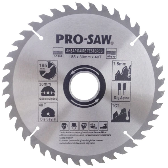 ProSaw PS51218 Ahşap Daire Testere Bıçağı 185x30mm 40Diş - Sunta