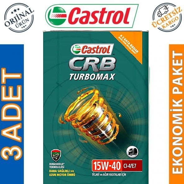 CASTROL CRB (3 adet)TURBOMAX 15W40 MOTOR YAĞ TİCARİ VE AĞIR VASITALAR İÇİN