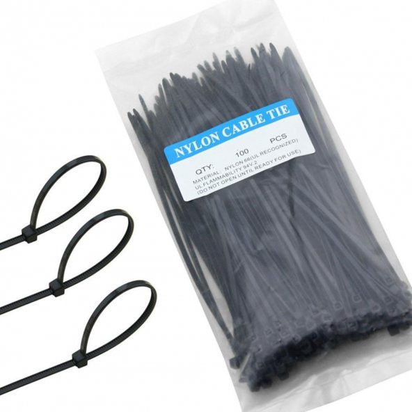 Plastik Siyah Kablo Bağı - 200x2.5 mm (20cm) - 100 Adet