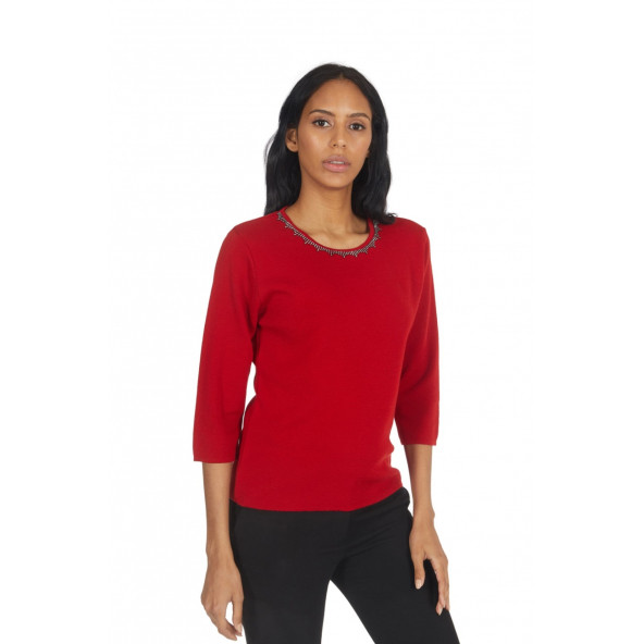 Solo Kadın Kristal (Crystalized by swarovski) Taşlı Triko Kazak A20A045-2 - 3