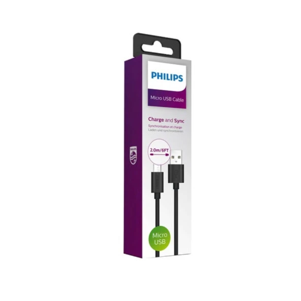 Philips UsbA to Micro 3A 45W Universal Hızlı Şarj ve Data Kablosu 2m Siyah DLC3106U - Resim 2