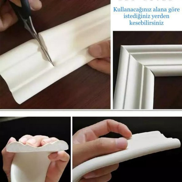Renkli Duvarlar Beyaz 8cm-117cm 4 Adet Yapışkanlı Çıta Çerçeve Esnek Süpürgelik - 2