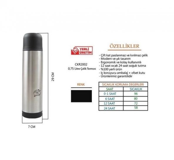 Cooker 0,75 Lt Paslanmaz Çelik Çift Katlı Termos Siyah - 2