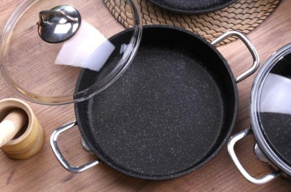 Falez Black Line Granit Döküm 24 cm Kısa Karnıyarık Tencere Siyah - 2