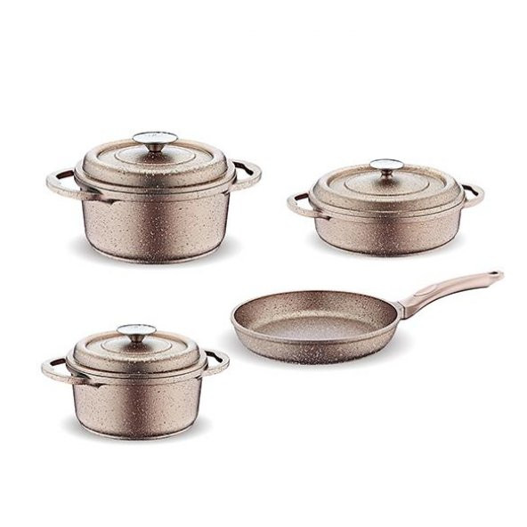 FMS Nostalji 7 Parça Granit Döküm Tencere Seti Bakır