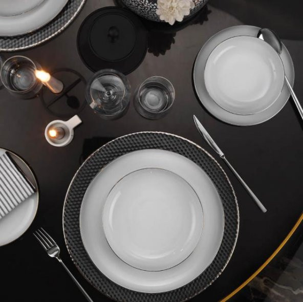 Kütahya Porselen Mood 24 Parça Yemek Takımı Platin File - 2