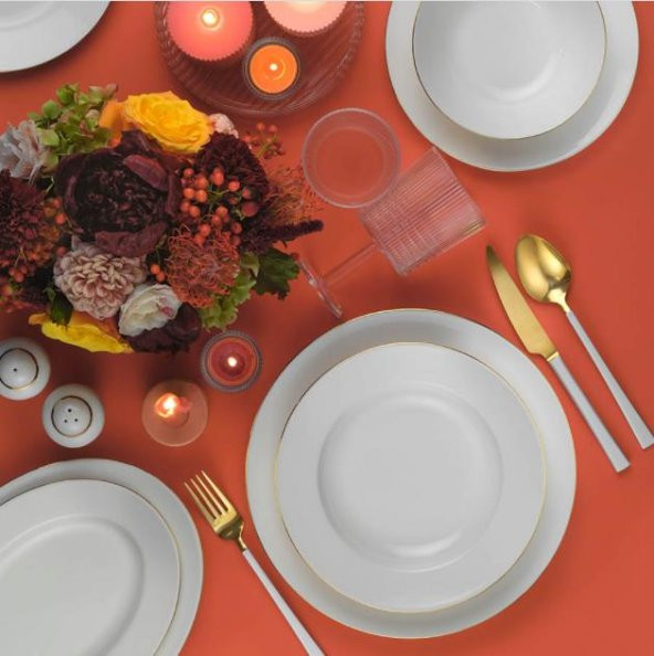 Kütahya Porselen İnci Bone Kalipso 53 Parça 12 Kişilik Yemek Takımı Altın File - 2