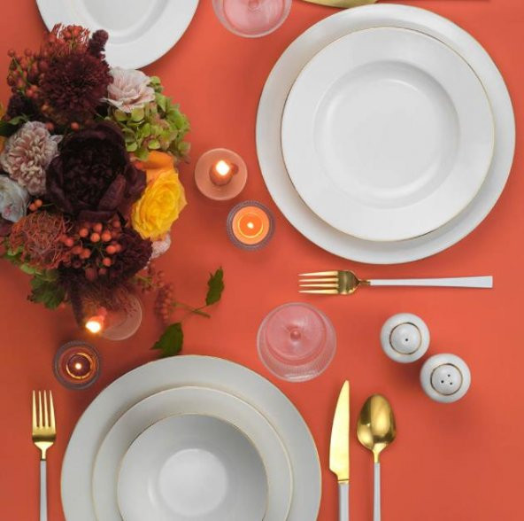 Kütahya Porselen İnci Bone Kalipso 53 Parça 12 Kişilik Yemek Takımı Altın File - 3