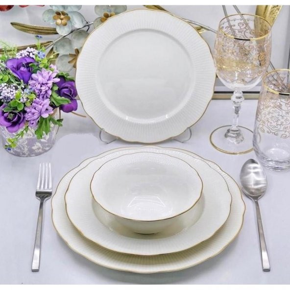 Kütahya Porselen İlay Yaldızlı 24 Prç Krem Yemek Takımı - 2
