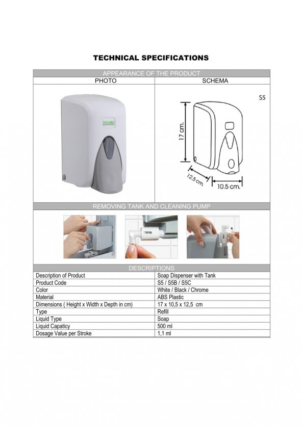 Vialli S5MB Medikal Sıvı Sabun Bulaşık Deterjan Şampuan Duş Jeli Dezenfektan Dispenseri 500 ml Siyah - 2