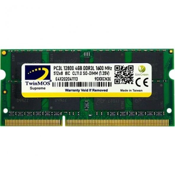 TWINMOS 4 GB DDR3L 1600 1.35V NOTEBOOK RAM MDD3L4GB1600N