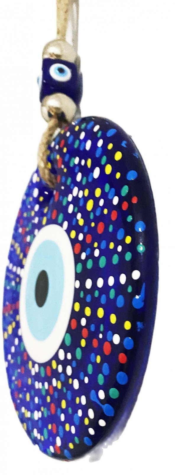 Mavi Cam Nazar Boncuklu Puantiyeli Model El Boyaması Duvar Süsü - Resim 5