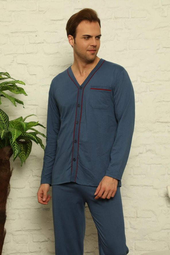 Erkek Uzun Kollu Önden Düğmeli Hastene Pijama Takımı 0429 - 4