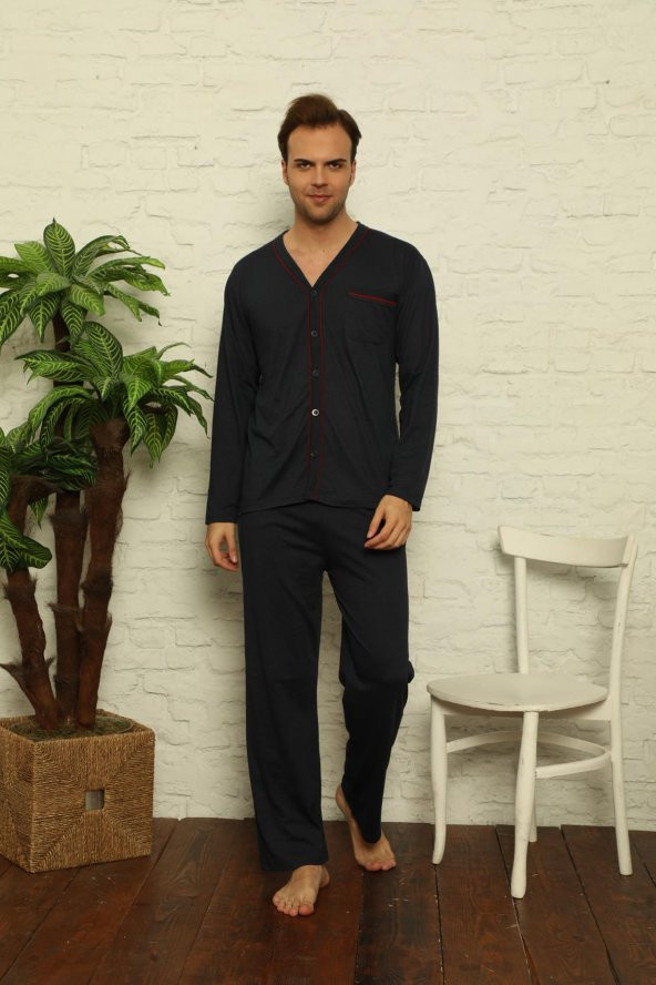 Erkek Uzun Kollu Önden Düğmeli Hastene Pijama Takımı 0429 - 5