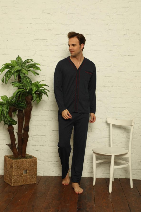 Erkek Uzun Kollu Önden Düğmeli Hastene Pijama Takımı 0429 - 6