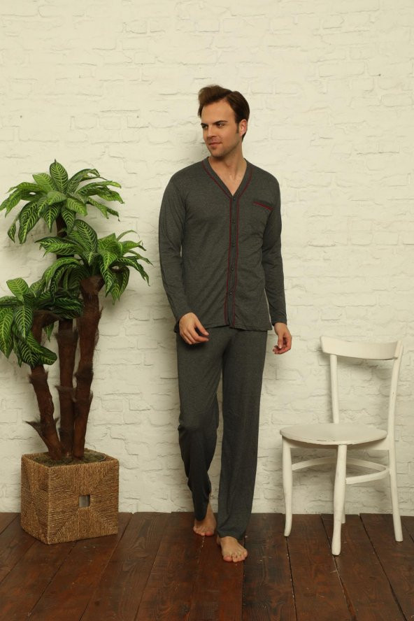 Erkek Uzun Kollu Önden Düğmeli Hastene Pijama Takımı 0429 - 8