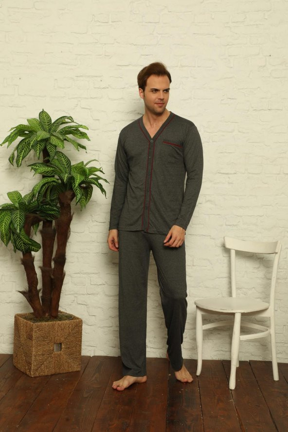 Erkek Uzun Kollu Önden Düğmeli Hastene Pijama Takımı 0429 - 9