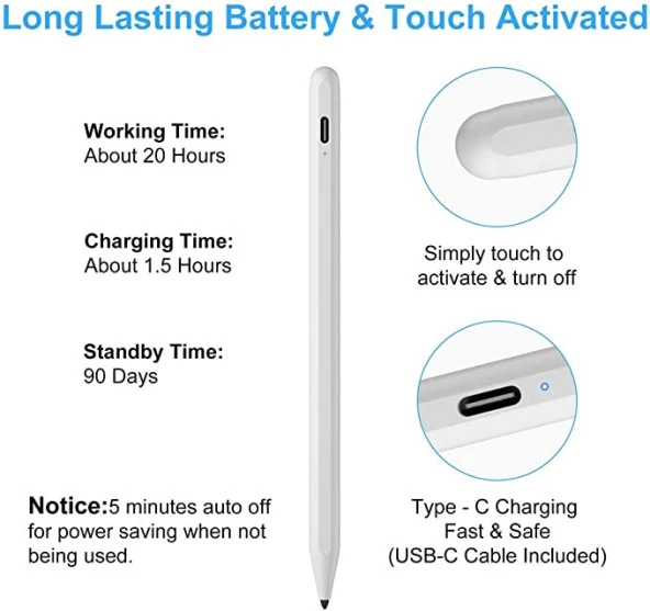 Apple iPad Uyumlu Avuç İçi Reddetmeli Dokunmatik Yazı Kalemi - 3